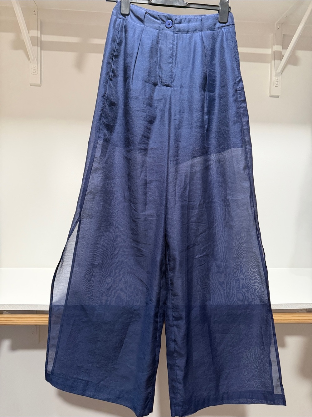 Navy Wide-Leg Sheer Palazzo Pants